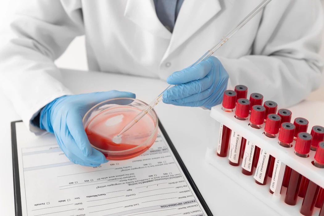 Coronavirus blood samples arrangement in lab