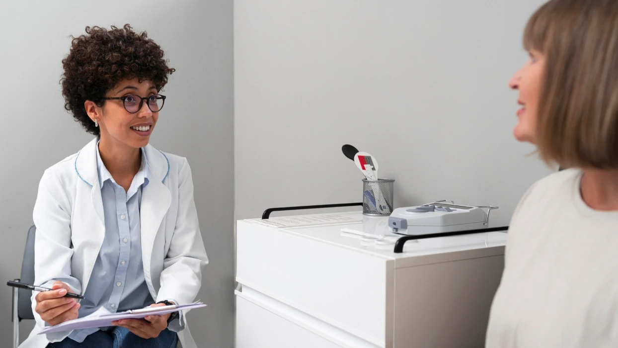 Doctor and patient in ophthalmologist's office